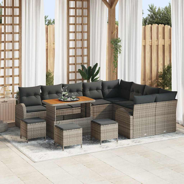 Havesofa Sæt med pude 13 pcs Grå polyrattan