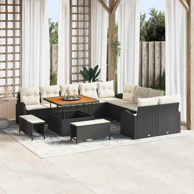 Havesofa Sæt med pude 13 pcs Sort polyrattan