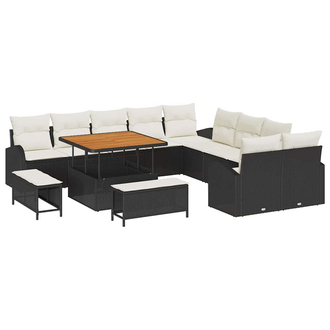 Havesofa Sæt med pude 13 pcs Sort polyrattan