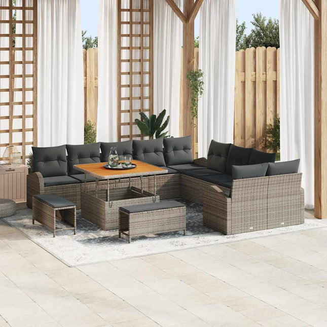 Havesofa Sæt med pude 13 pcs Grå polyrattan