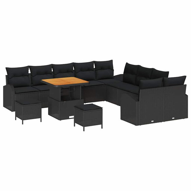 Havesofa Sæt med pude 13 pcs Sort polyrattan