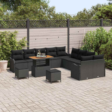 Havesofa Sæt med pude 13 pcs Sort polyrattan