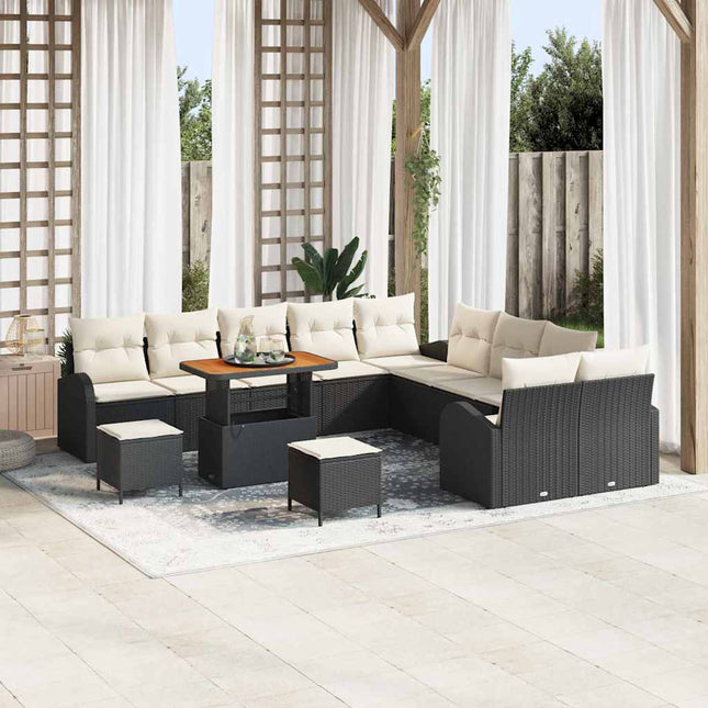 Havesofa Sæt med pude 13 pcs Sort polyrattan
