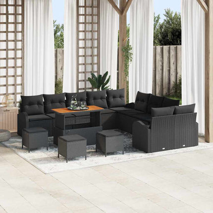 Havesofa Sæt 14 stk. Sort polyrattan