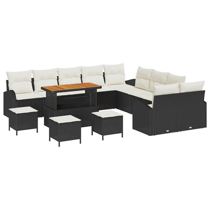 Havesofa Sæt 14 stk. Sort polyrattan