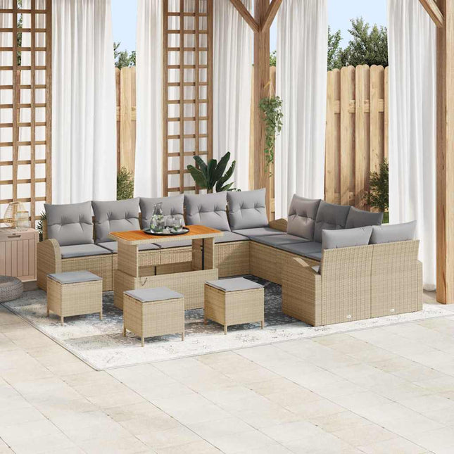 Havesofa Sæt med pude 14 pcs Beige polyrattan