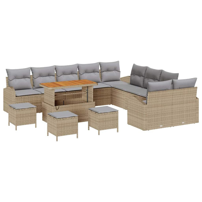 Havesofa Sæt med pude 14 pcs Beige polyrattan