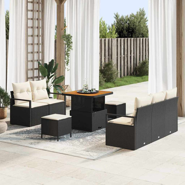 Havesofa Sæt med pude 8 pcs Sort polyrattan
