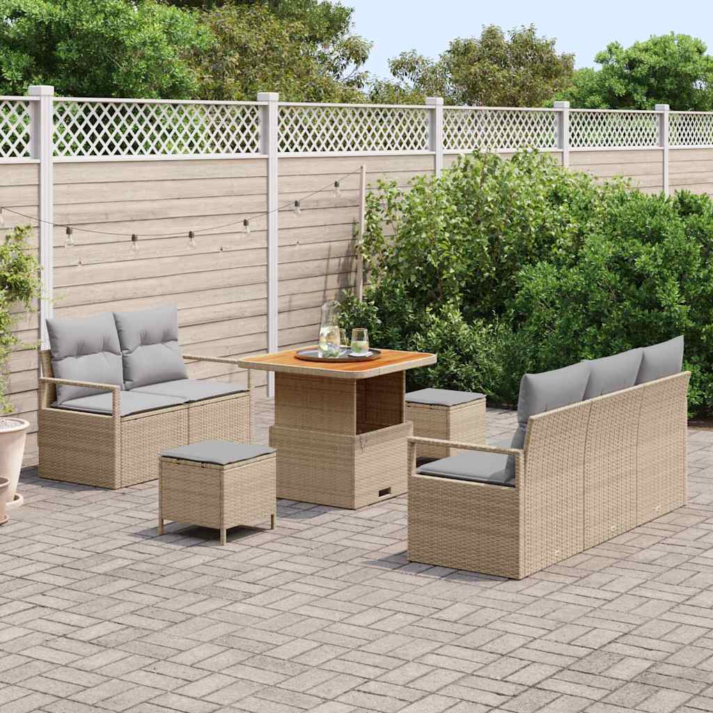 Havesofa Sæt med pude 8 pcs Beige polyrattan