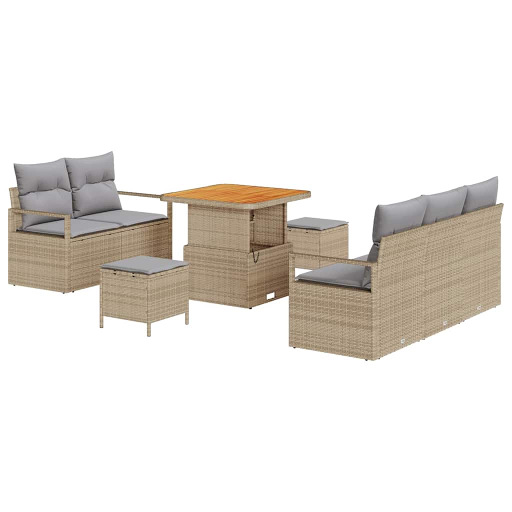 Havesofa Sæt med pude 8 pcs Beige polyrattan