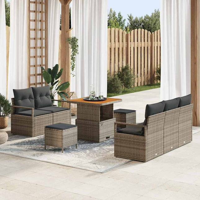 Havesofa Sæt med pude 8 pcs Grå polyrattan
