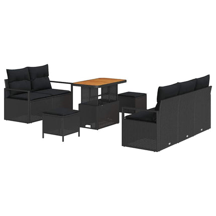 Havesofa Sæt med pude 8 pcs Sort polyrattan