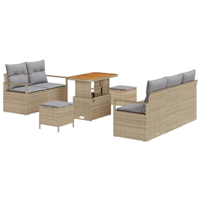 Havesofa Sæt med pude 8 pcs Beige polyrattan
