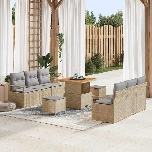 Havesofa Sæt med pude 9 pcs Beige polyrattan