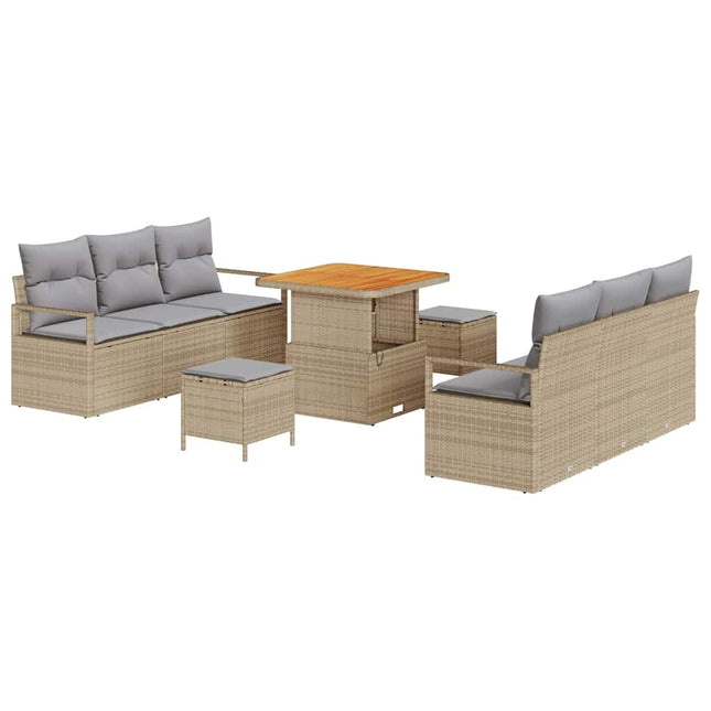 Havesofa Sæt med pude 9 pcs Beige polyrattan