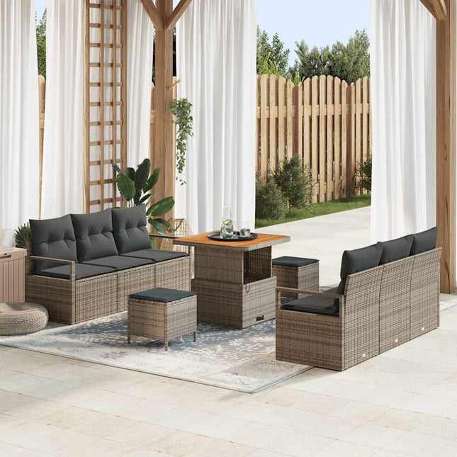 Havesofa Sæt med pude 9 pcs Grå polyrattan