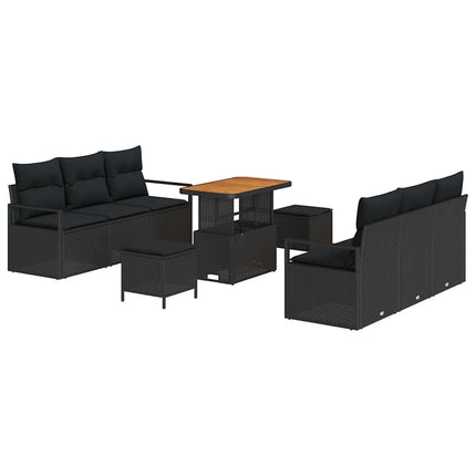 Havesofa Sæt med pude 9 pcs Sort polyrattan
