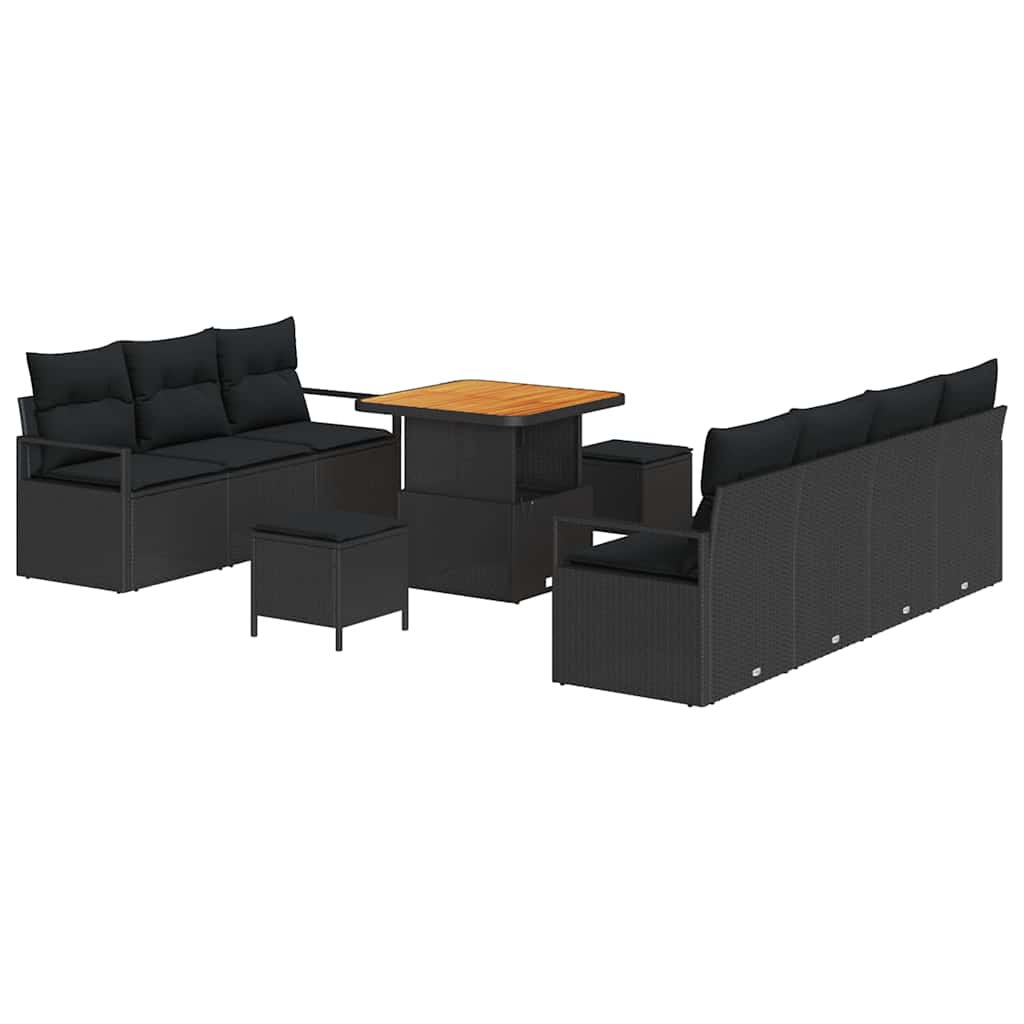 Havesofa Sæt med pude 10 pcs Sort polyrattan