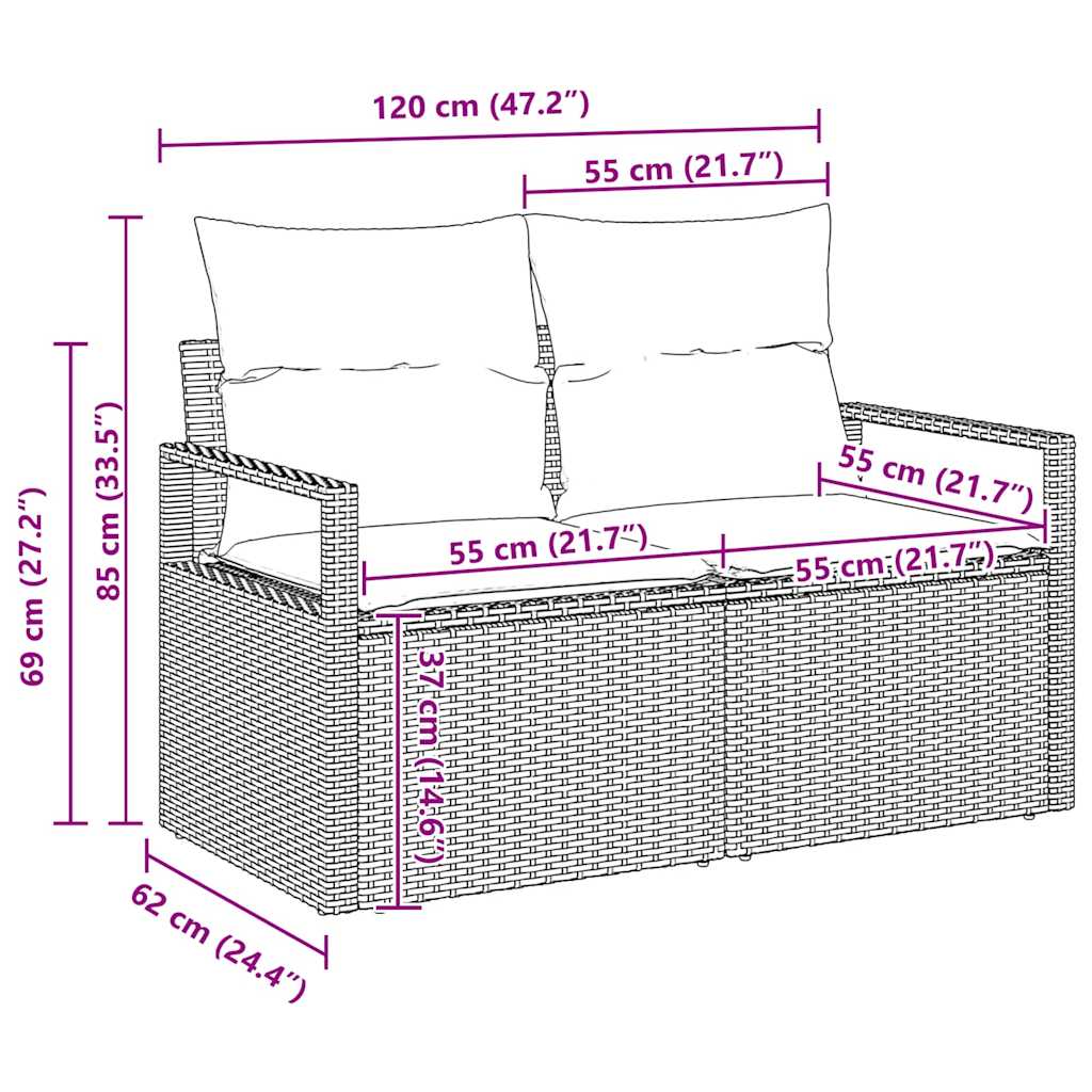 Havesofa Sæt med pude 10 pcs Sort polyrattan