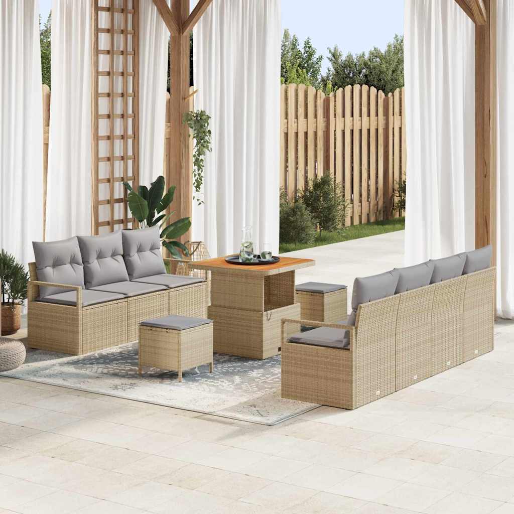 Havesofa Sæt med pude 10 pcs Beige polyrattan