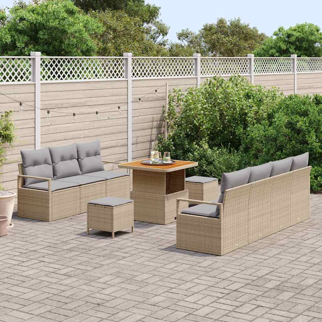 Havesofa Sæt med pude 10 pcs Beige polyrattan