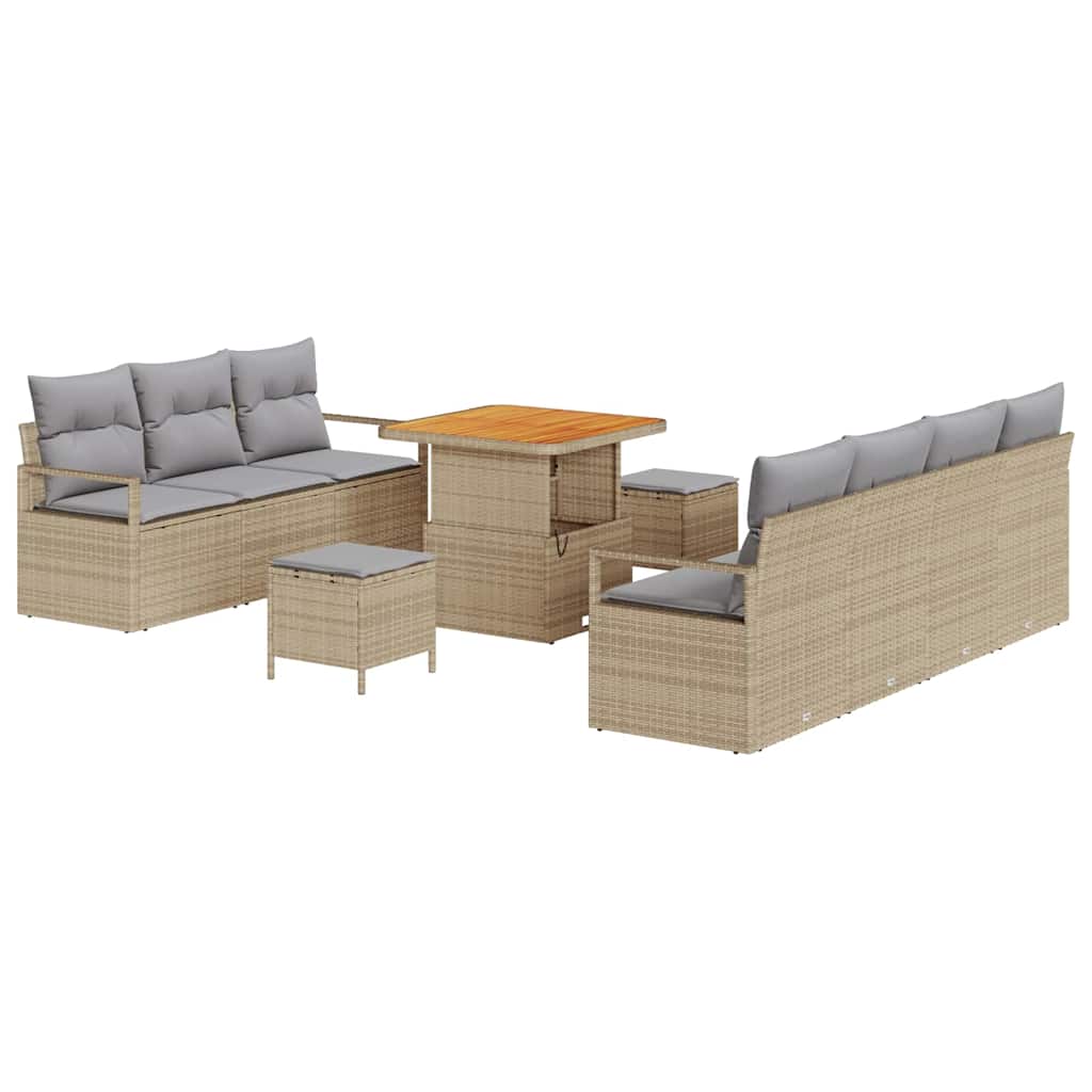 Havesofa Sæt med pude 10 pcs Beige polyrattan