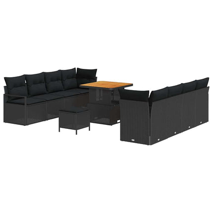 Havesofa Sæt med pude 11 pcs Sort polyrattan