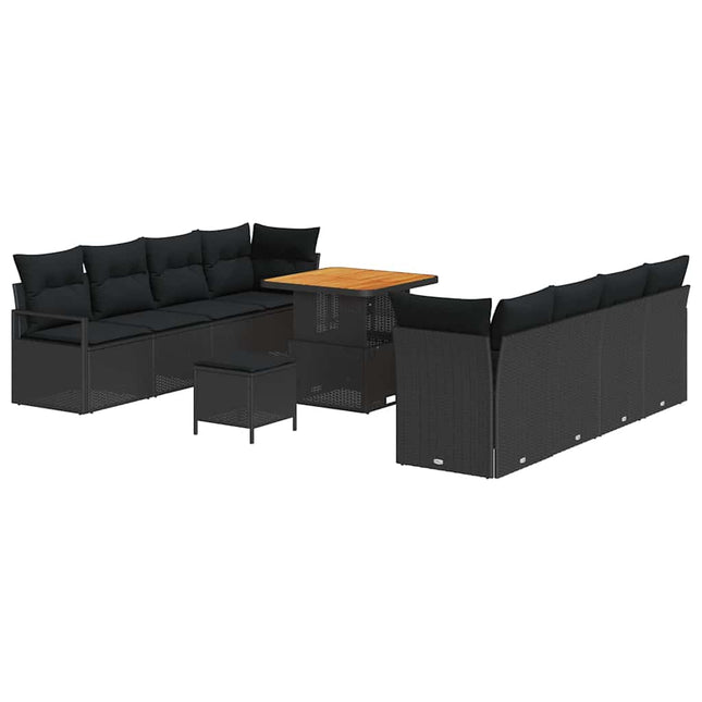 Havesofa Sæt med pude 11 pcs Sort polyrattan