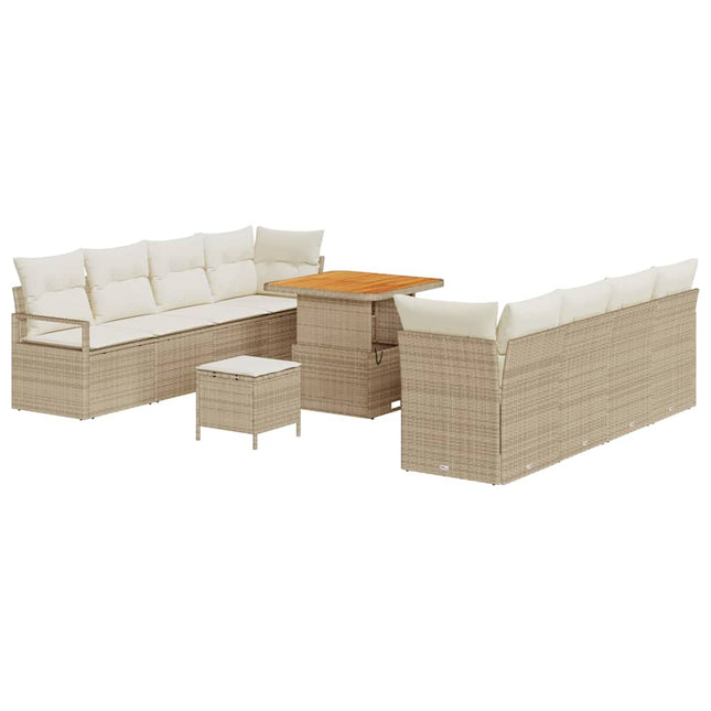 Havesofa Sæt med pude 11 pcs Beige polyrattan