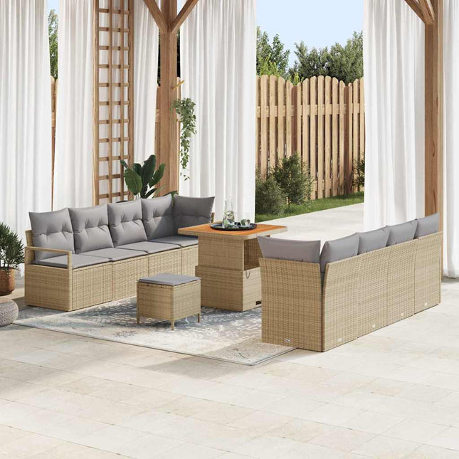 Havesofa Sæt med pude 11 pcs Beige polyrattan
