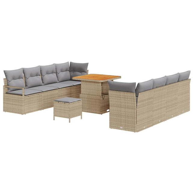 Havesofa Sæt med pude 11 pcs Beige polyrattan
