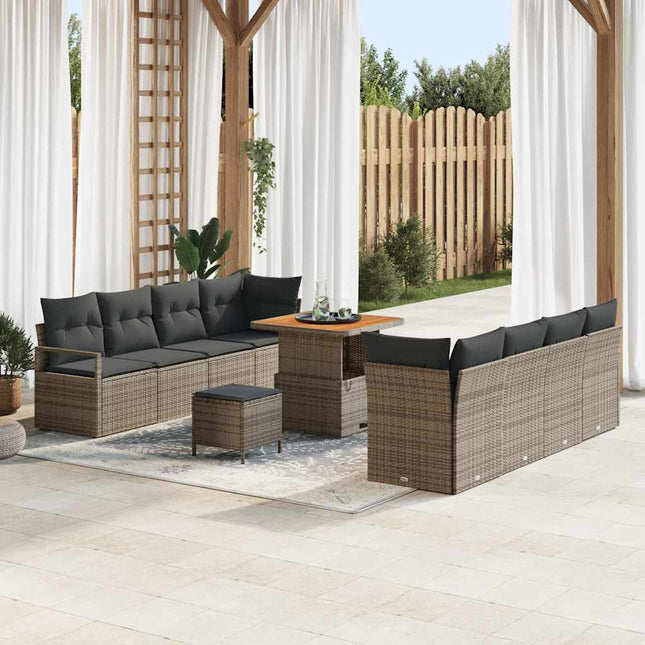 Havesofa Sæt med pude 11 pcs Grå polyrattan