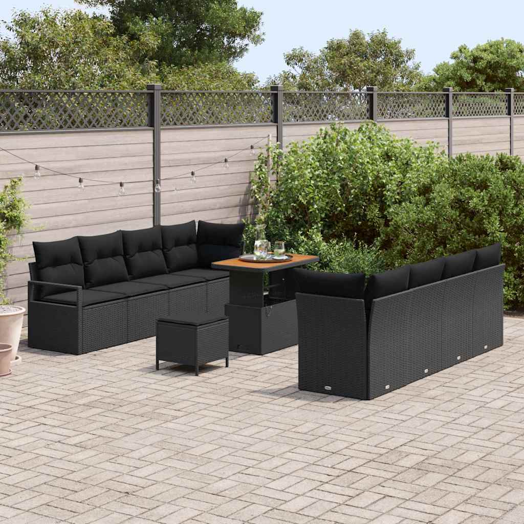 Havesofa Sæt med pude 11 pcs Sort polyrattan