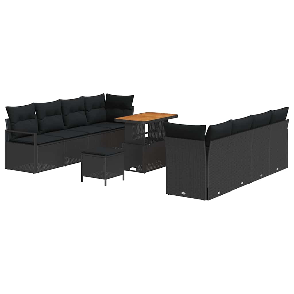 Havesofa Sæt med pude 11 pcs Sort polyrattan