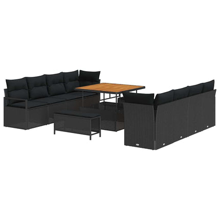 Havesofa Sæt med pude 11 pcs Sort polyrattan