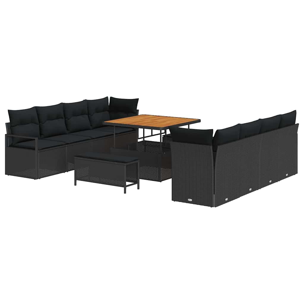 Havesofa Sæt med pude 11 pcs Sort polyrattan
