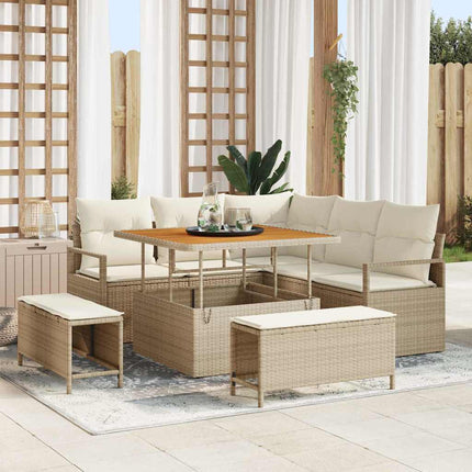 Havesofa Sæt med pude 8 pcs Beige polyrattan