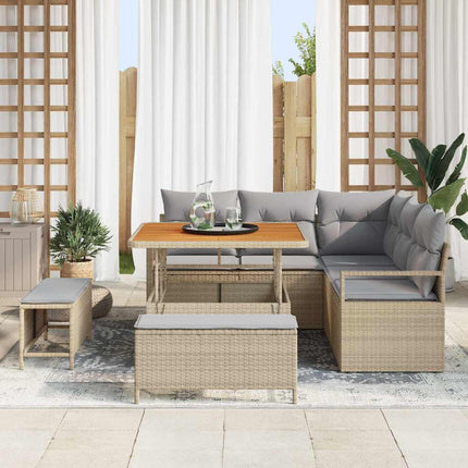 Havesofa Sæt med pude 8 pcs Beige polyrattan