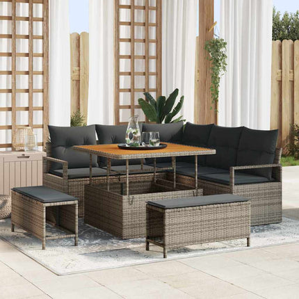 Havesofa Sæt med pude 8 pcs Grå polyrattan