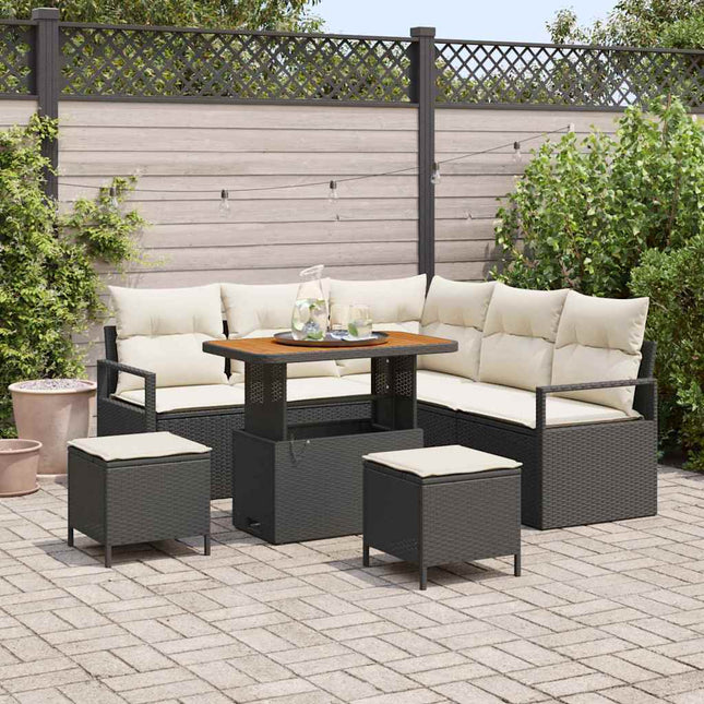 Havesofa Sæt 8 stk. Sort polyrattan