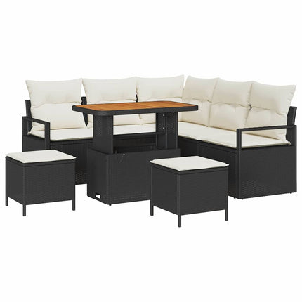 Havesofa Sæt 8 stk. Sort polyrattan