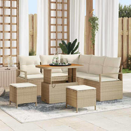 Havesofa Sæt med pude 8 pcs Beige polyrattan