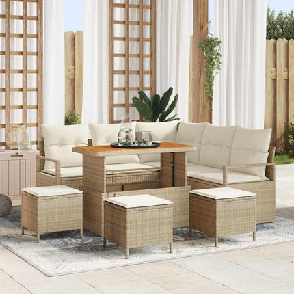 Havesofa Sæt med pude 9 pcs Beige polyrattan