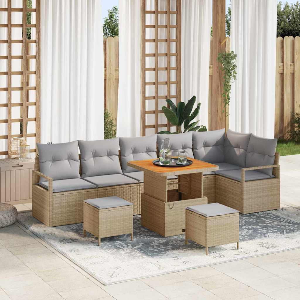 Havesofa Sæt med pude 9 pcs Beige Poly rattan