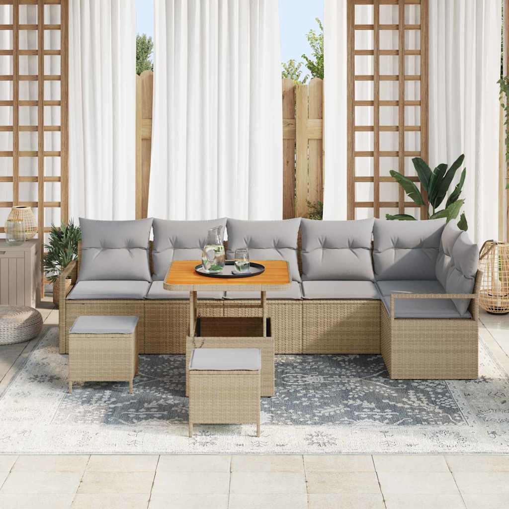 Havesofa Sæt med pude 9 pcs Beige Poly rattan