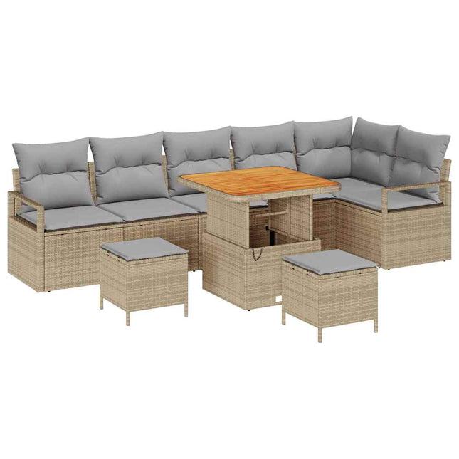Havesofa Sæt med pude 9 pcs Beige Poly rattan