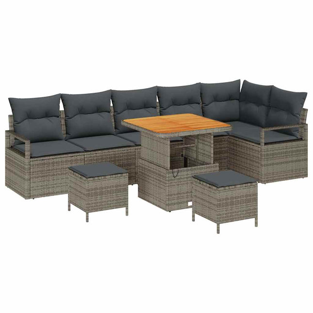 Havesofa Sæt med pude 9 pcs Grå Poly rattan