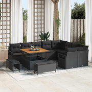 Havesofa Sæt med pude 12 pcs Sort polyrattan