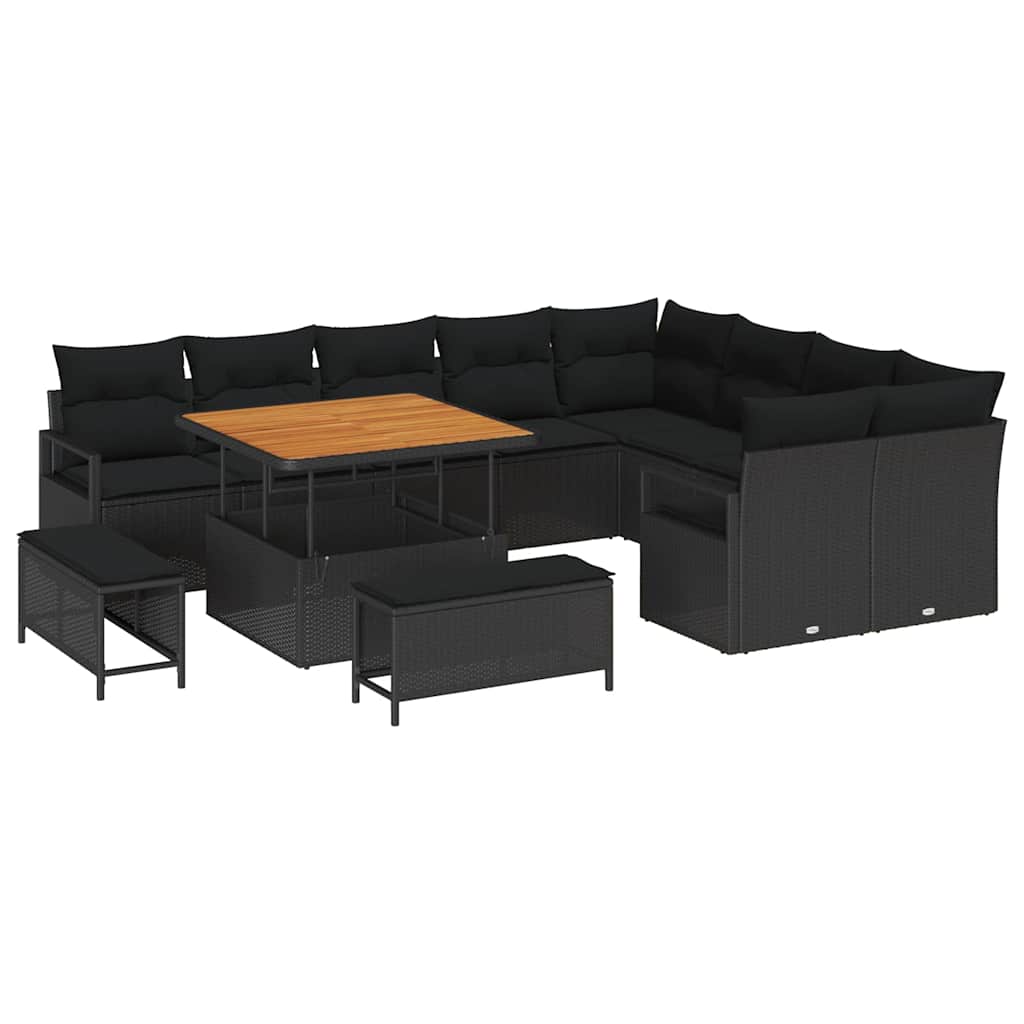 Havesofa Sæt med pude 12 pcs Sort polyrattan