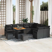 Havesofa Sæt med pude 12 pcs Sort polyrattan